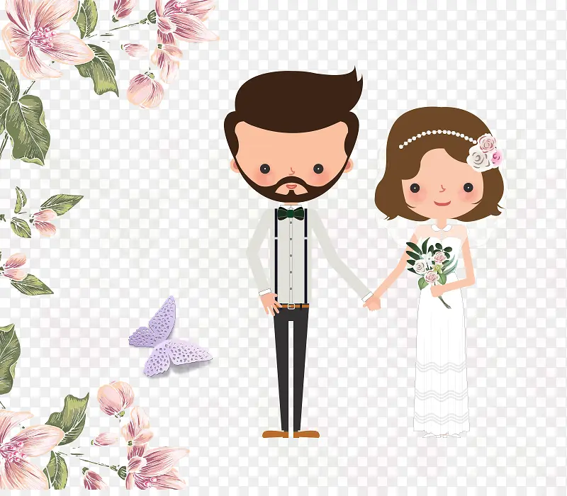 免抠卡通手绘结婚季结婚的新娘新