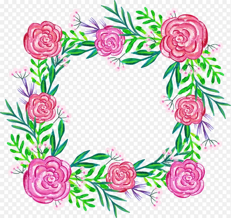 粉色手绘蔷薇花环