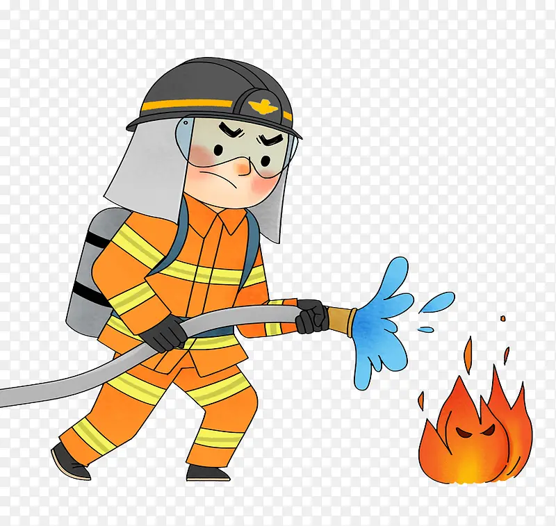拿着水管灭火的消防员