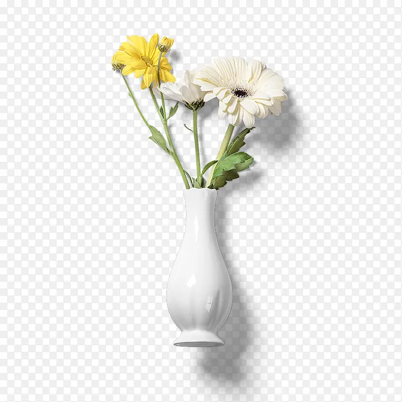 白色黄色花朵花瓶