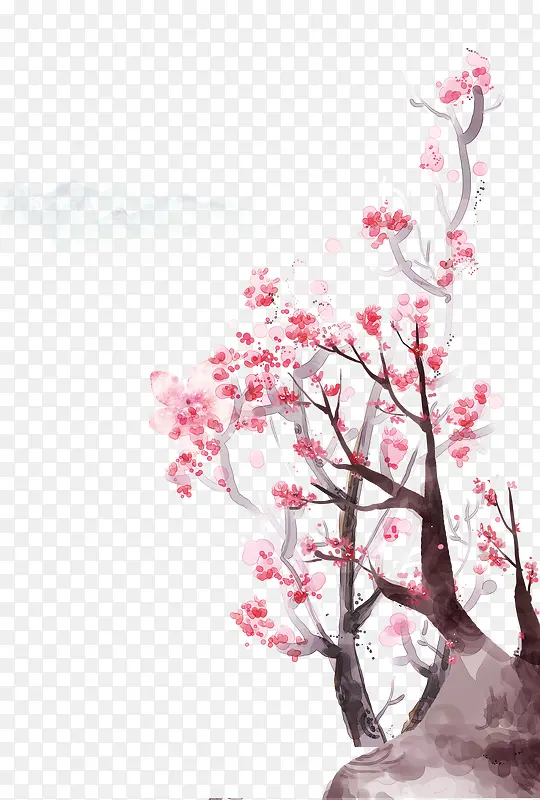 手绘水彩桃花树