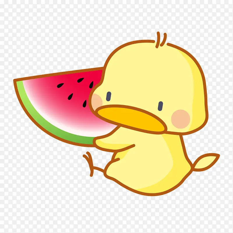 卡通吃西瓜的小鸭子设计
