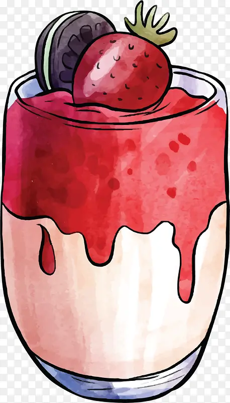 创意夏季草莓水果冰沙 插画设计