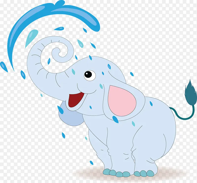 蓝色卡通喷水的大象