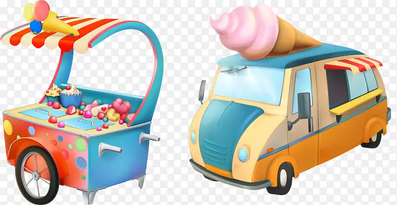矢量卡通可爱小汽车糖果冰淇淋