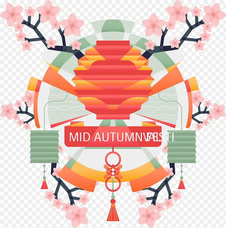 手绘文艺梅花中国结图案