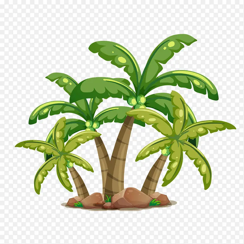 矢量手绘植物绿色椰子树