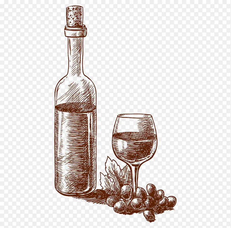 卡通手绘红酒与酒杯