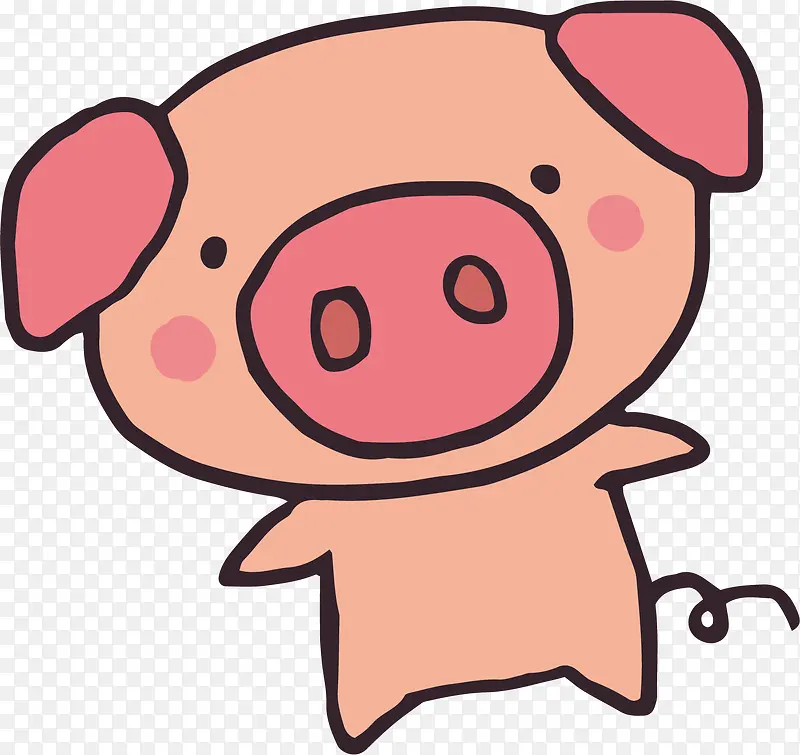 矢量图水彩粉色小猪