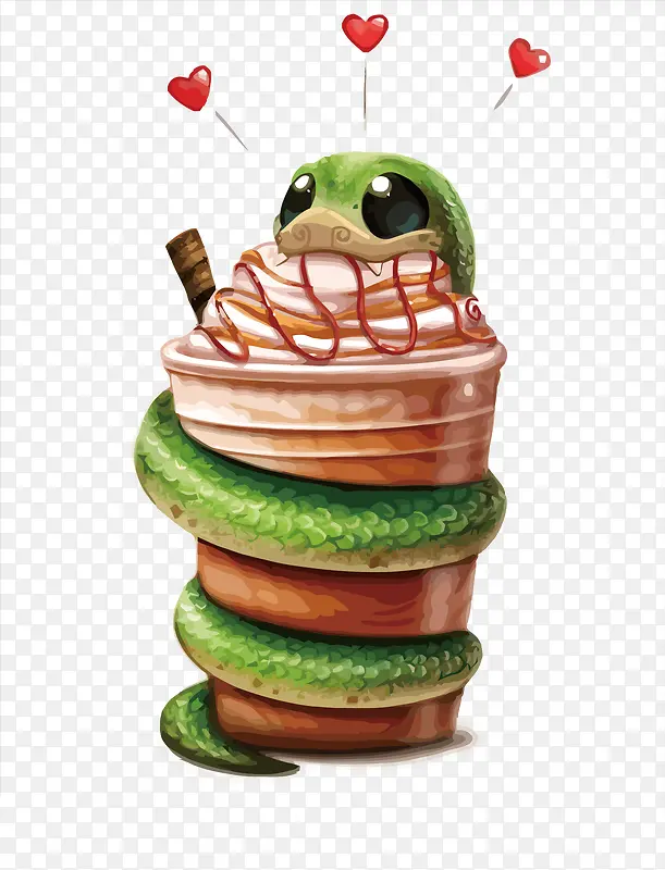 矢量吃冰淇淋的蛇
