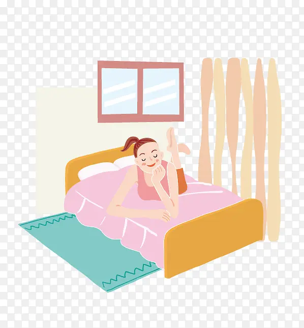 卡通女孩在床上睡觉插画psd源