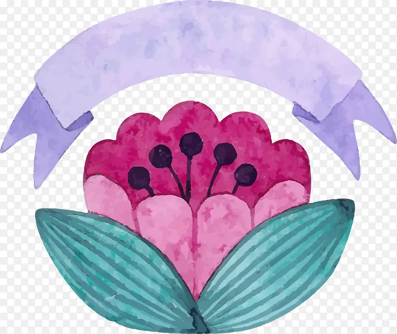 手绘水彩花卉装饰标贴矢量素材