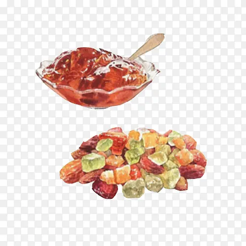 水果糖和水果酱手绘画素材图片