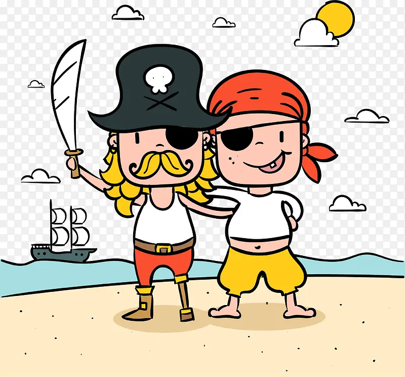 卡通手绘大航海时代海盗船长