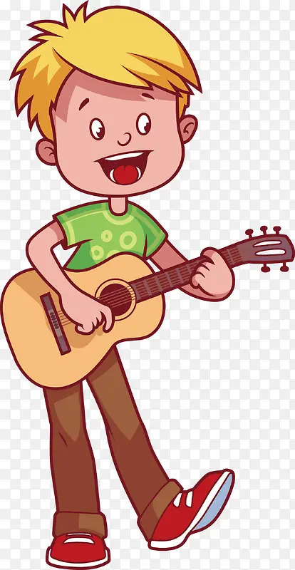 弹吉他的小男孩矢量