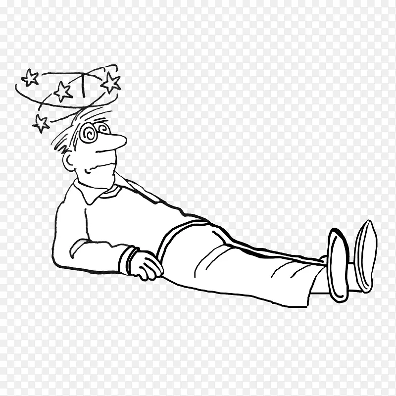 卡通躺在地上的眩晕的男人