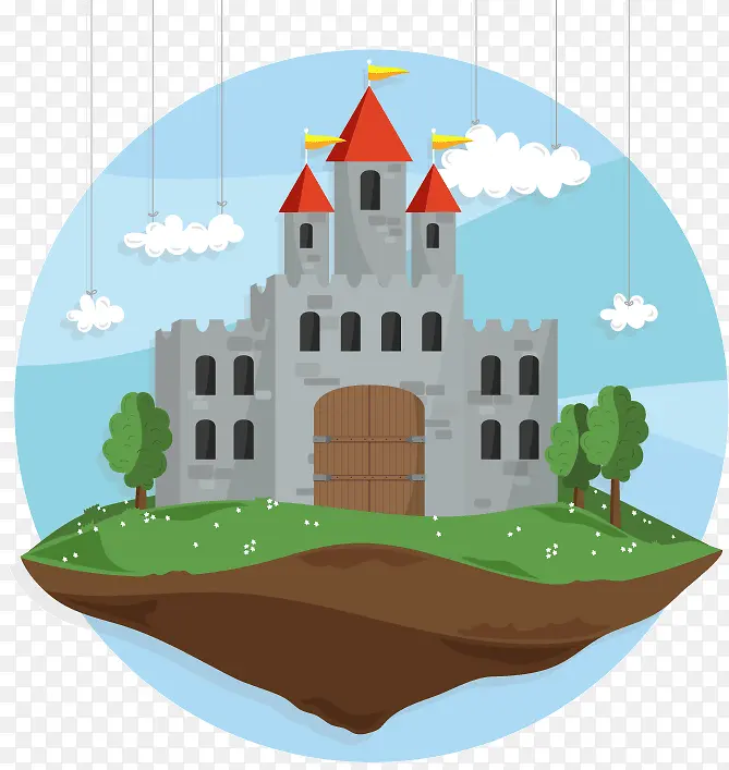 卡通悬浮童话城堡矢量素材