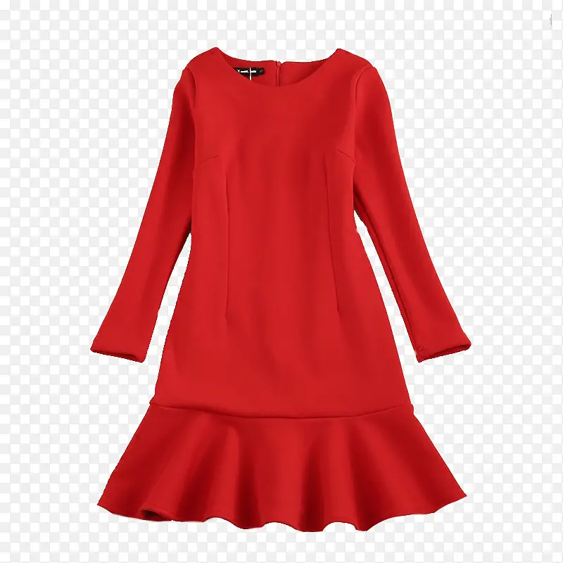 大红色长袖连衣裙