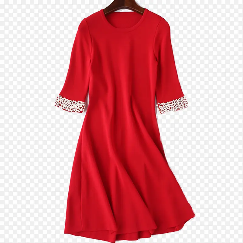 修身显瘦针织a字红裙
