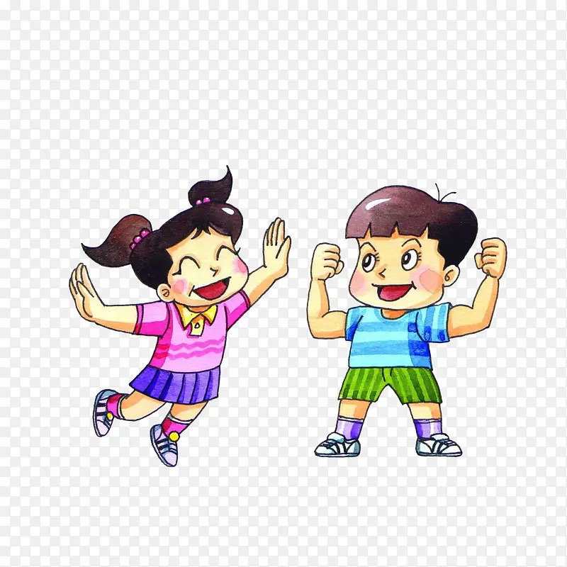 卡通课间玩耍的孩子们素材
