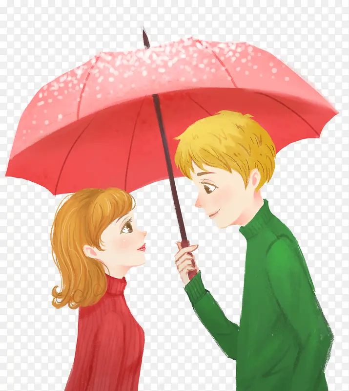 手绘可爱人物插图伞下的情侣插画