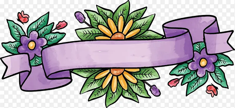 紫色彩带春花标题框