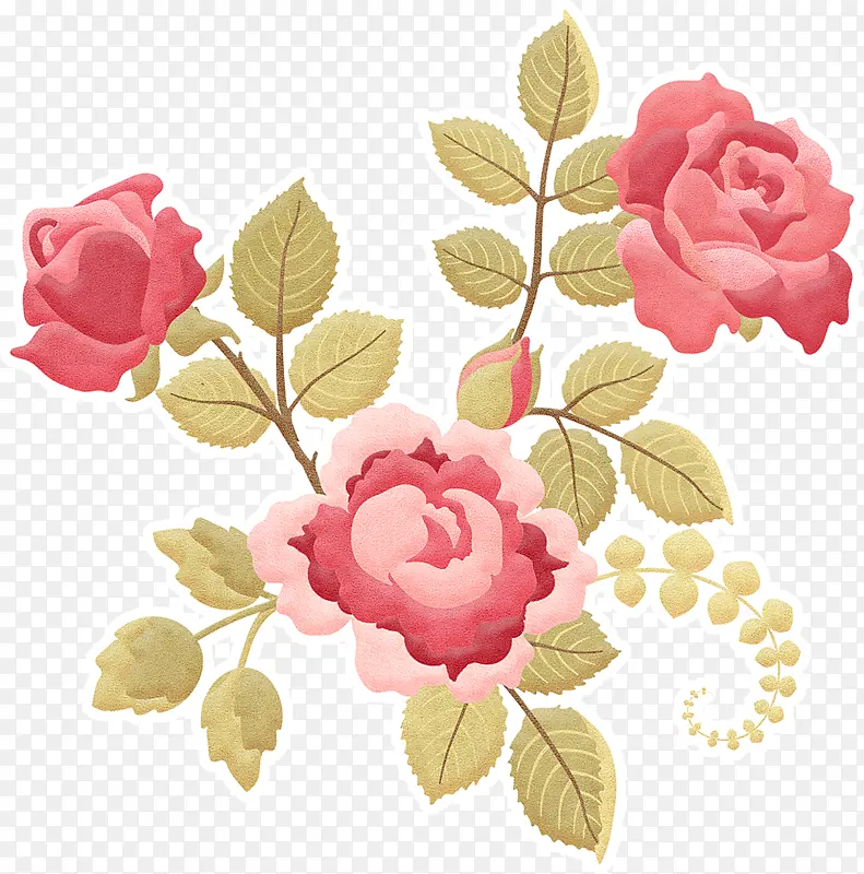 手绘粉色玫瑰素材