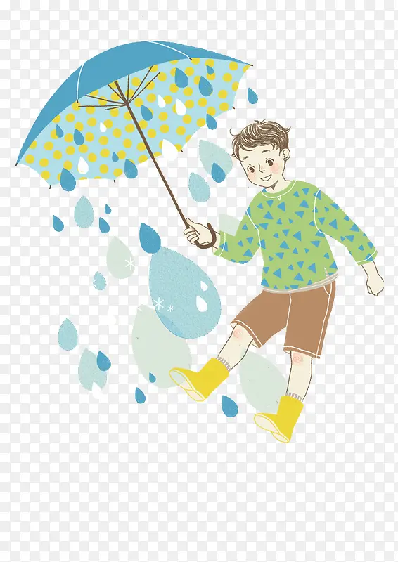 手绘水彩装饰插图雨天撑伞的可爱