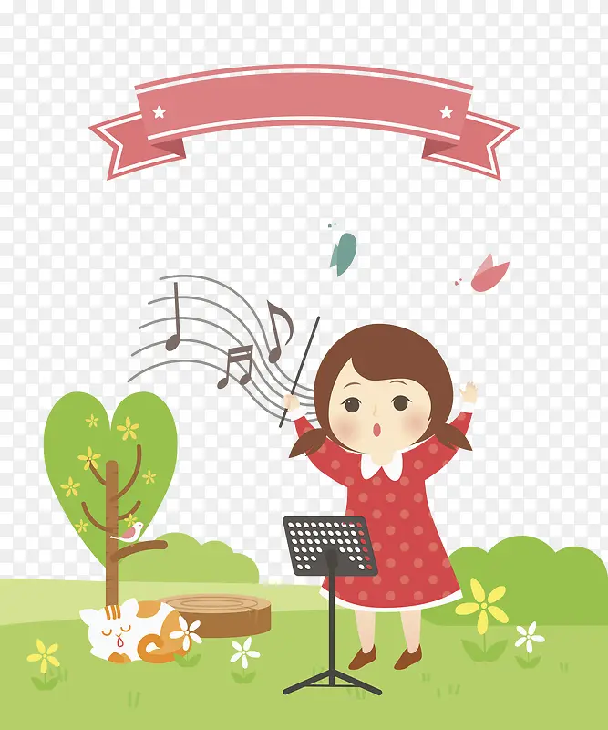 卡通手绘小女孩指挥自然免扣