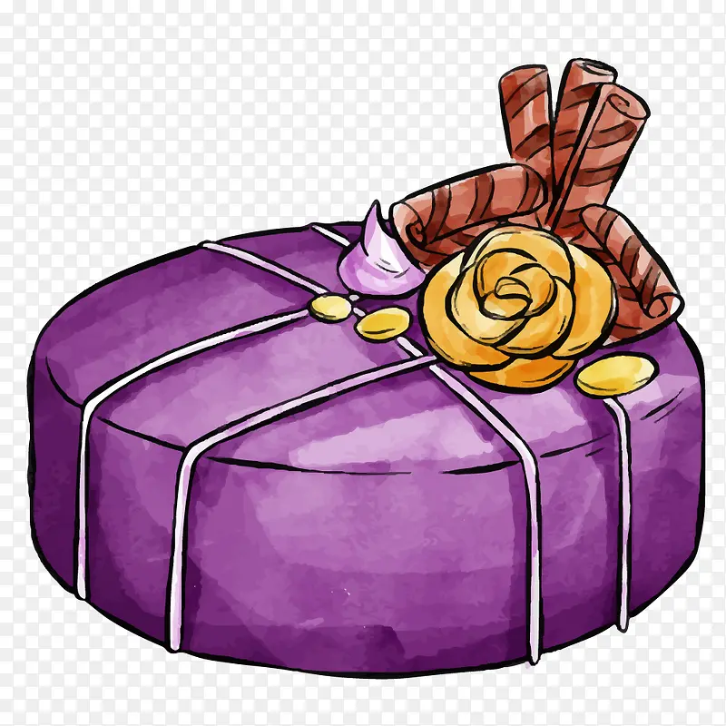 水彩风手绘生日紫色蛋糕素材