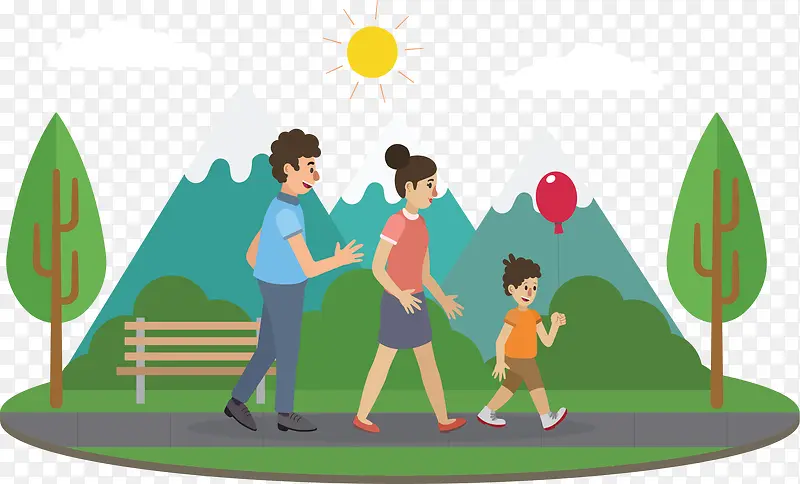 一家三口人出门旅游