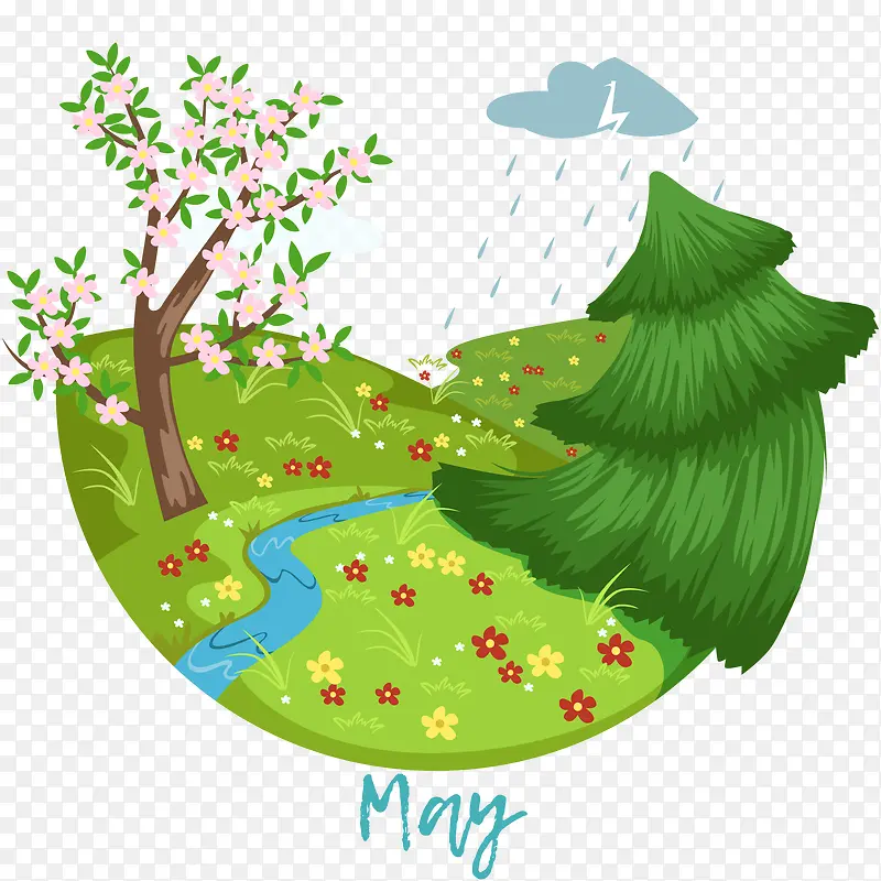 春雨三月矢量插画素材