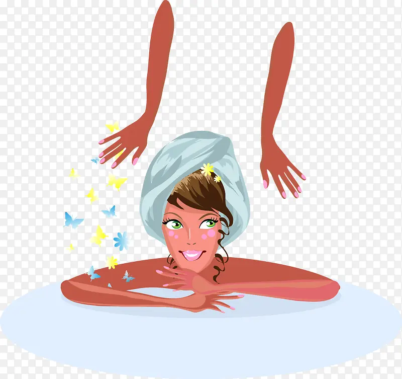 洗澡的美女手绘插画背景