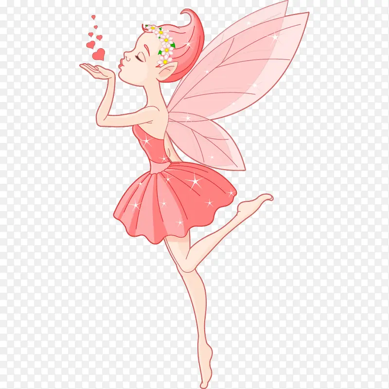 卡通可爱的粉色花仙子精灵飞吻插