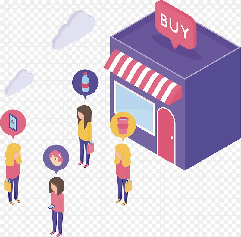 矢量图紫色网上商店购物