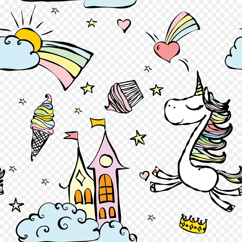 卡通可爱线条小动物装饰设计小马