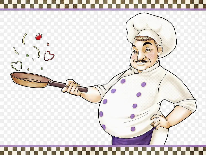 卡通插图大肚腩的厨师颠勺