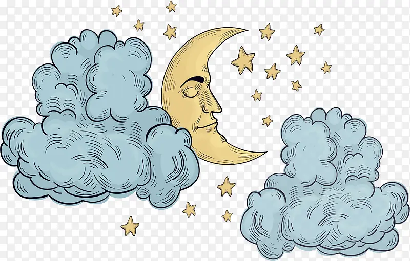 手绘睡觉的月亮