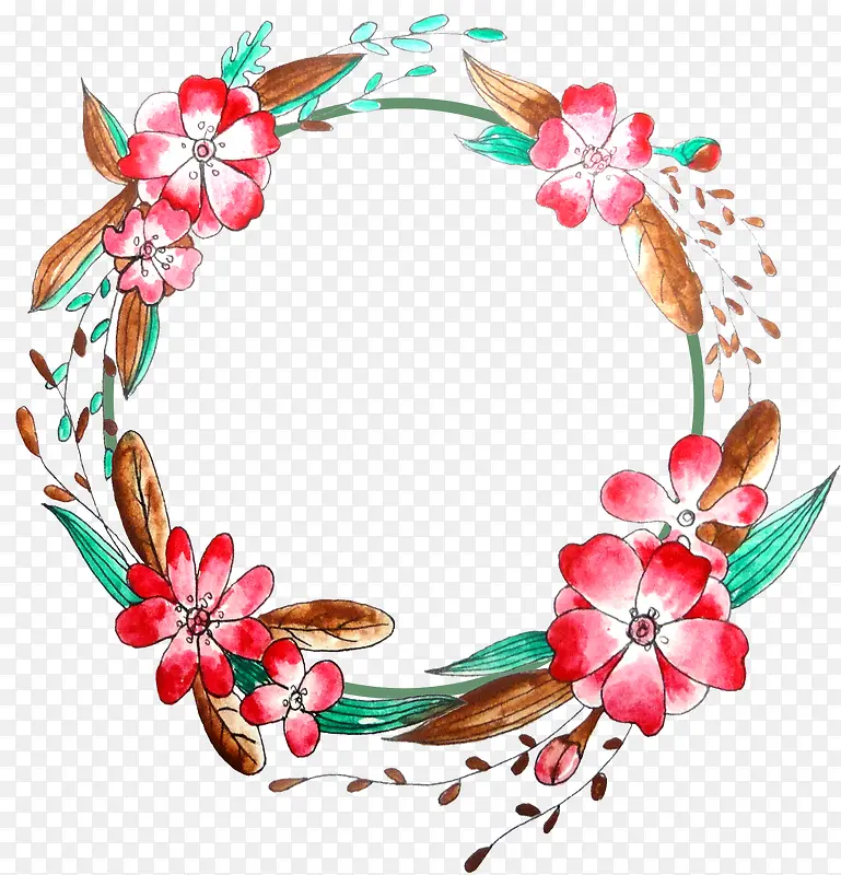 手绘装饰鲜花花环素材