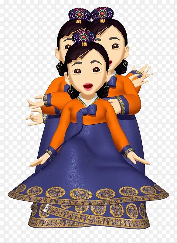 古风朝鲜服三个女性在表演PNG