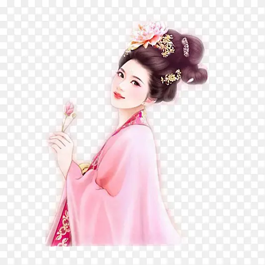 中国风手绘古典拿花的美女