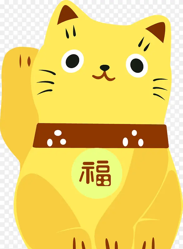 黄色简约招财猫装饰图案
