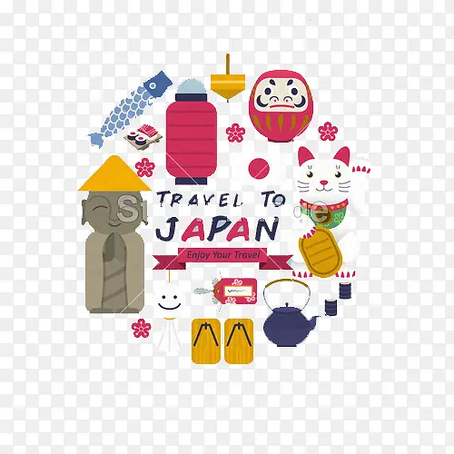 可爱的日本文化符号集平面风格