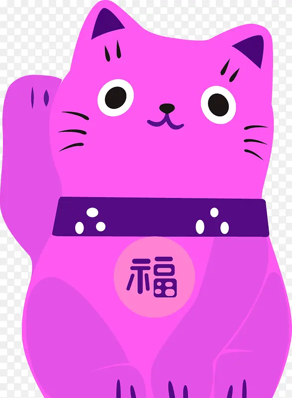 紫色卡通招财猫装饰图案