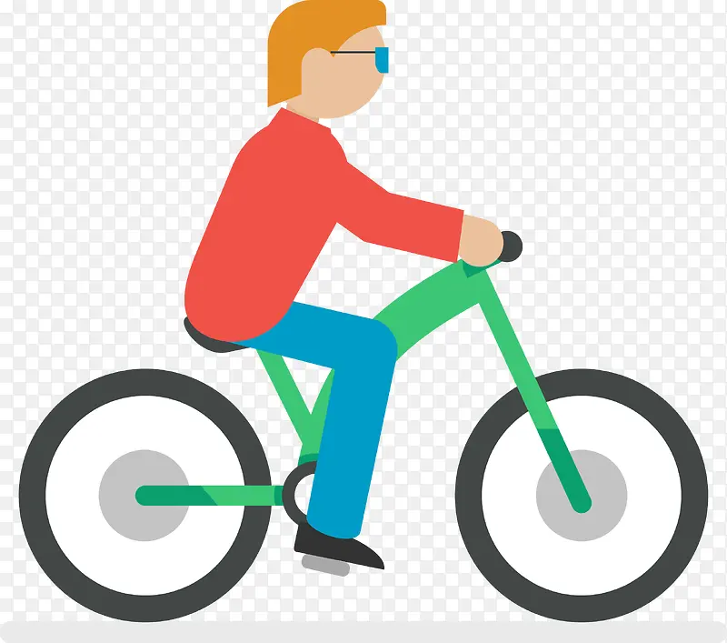 骑着绿色自行车的男人