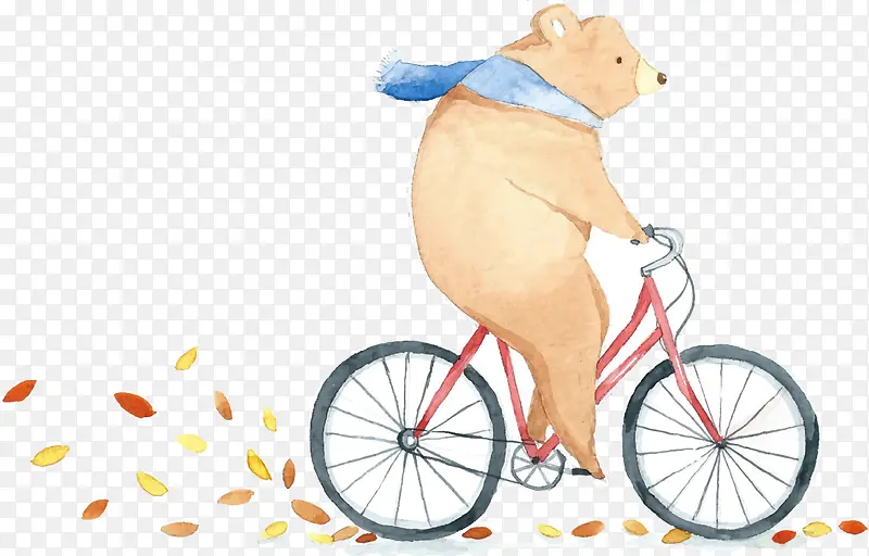 水彩动物骑着单车的小熊
