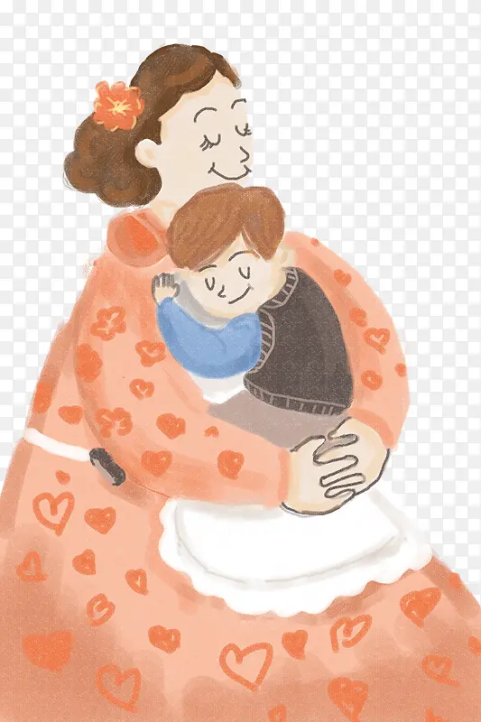 手绘水彩装饰插图母亲节抱着孩子