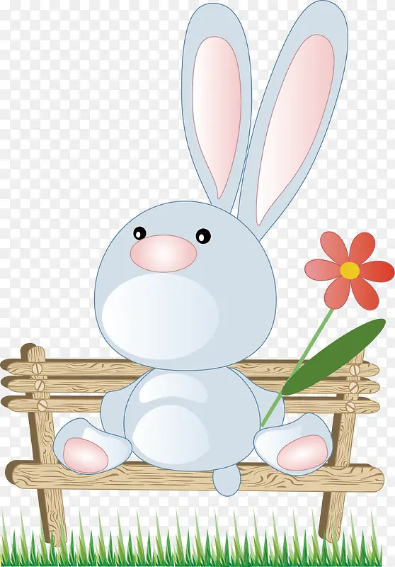 坐在长椅上的复活节兔子