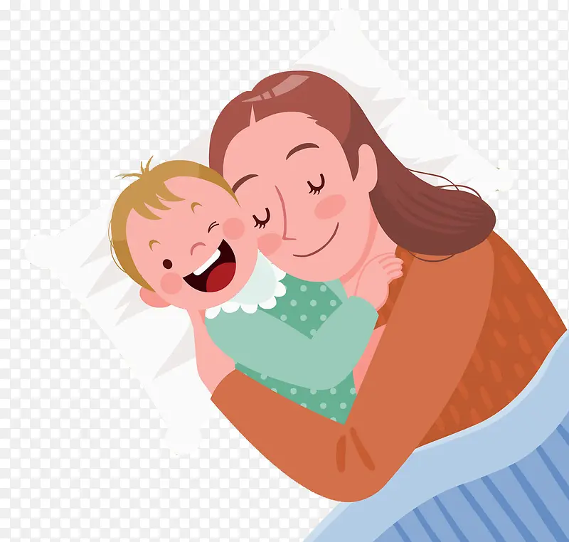 母亲节可爱亲子插画妈妈抱着孩子