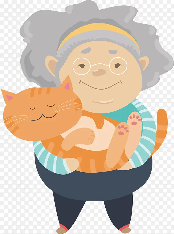 矢量图抱猫咪的老人